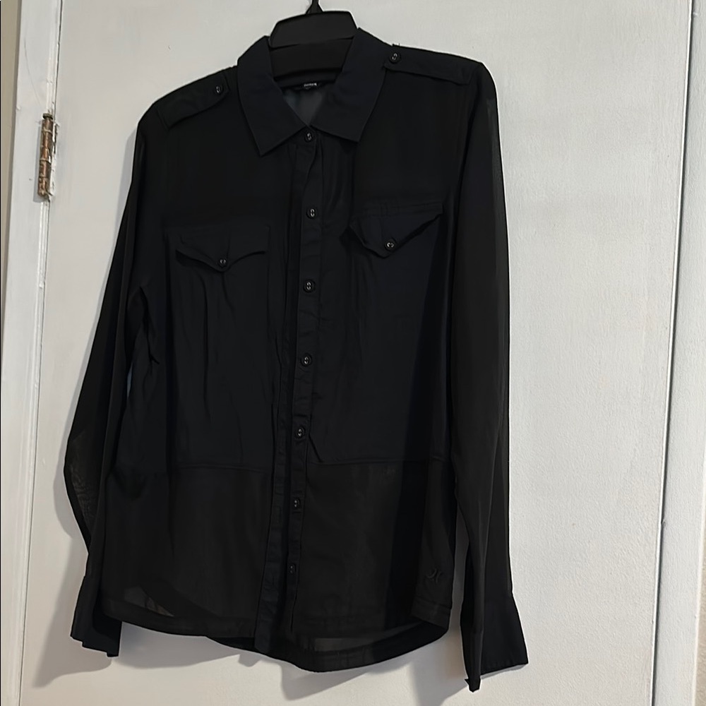 Hurley Chic Black sheer panel Button-Up Blouse